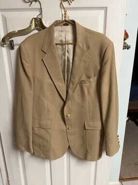 Wall Street Vnt 70s Blazer Jacket Mens 46r Tan Western Gold Metal Buttons Poly